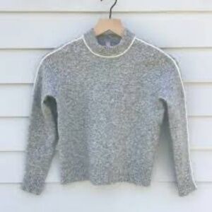 Athleta Merino Wool Grey Sweater White Stripe Crew Soft Pullover Women's Medium